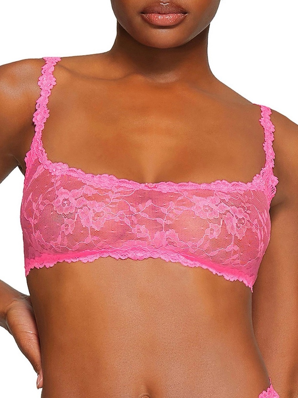 NWT SKIMS Stretch Lace Skimpy Scoop Bralette Hot Neon Pink Bralette Size Medium